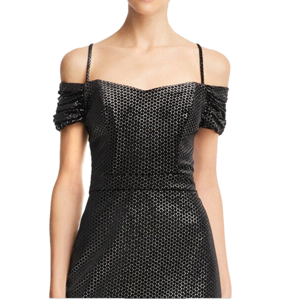 Laundry By Shelli Segal Black Velvet Off the Shoulder Sheath Dress Size 0 - Picture 3 of 10